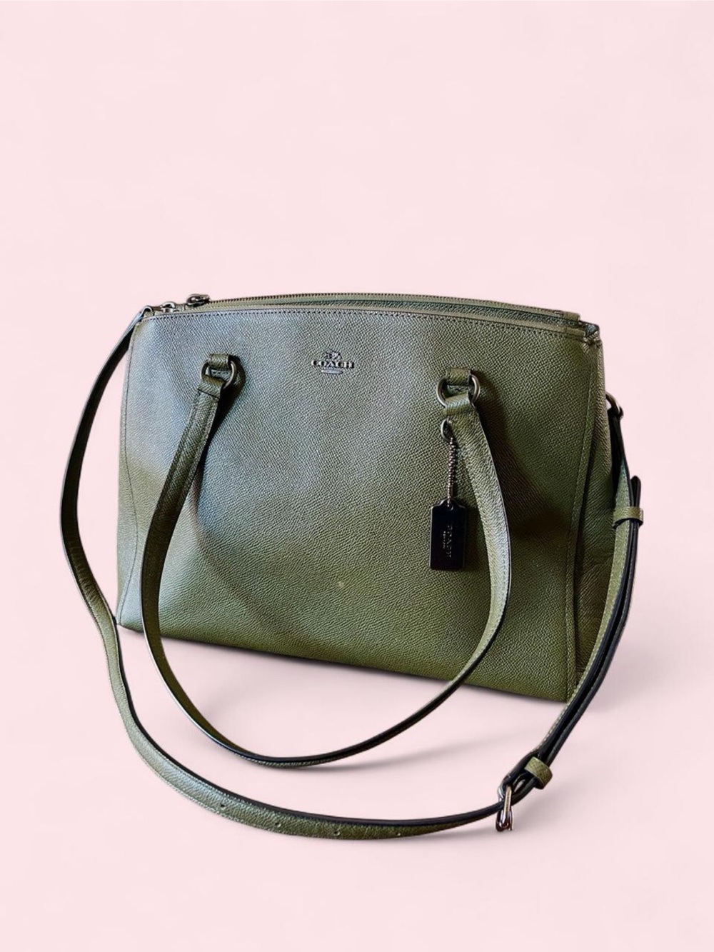 Coach Olive Leather Shoulder Tote with Crossbody Strap